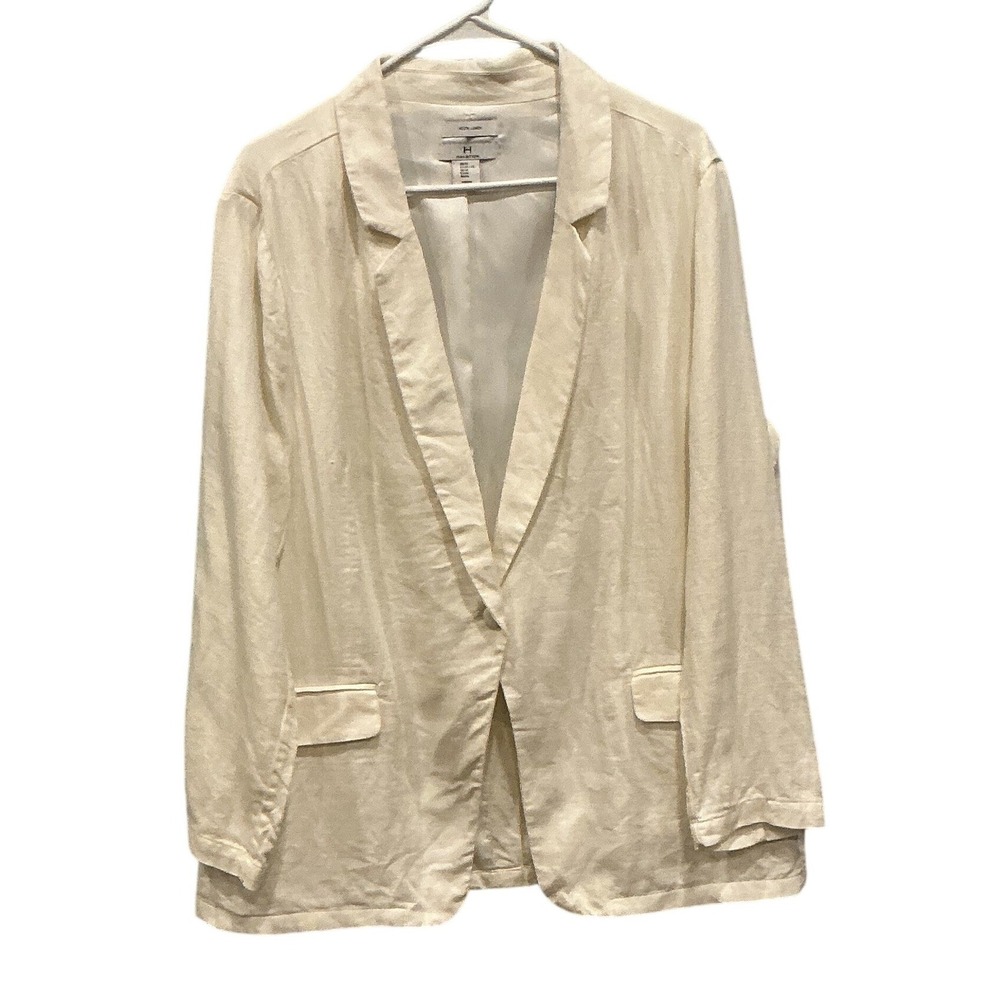 Halston Womens Linen Single Button Blazer Jacket White Coastal Beach Wedding XL